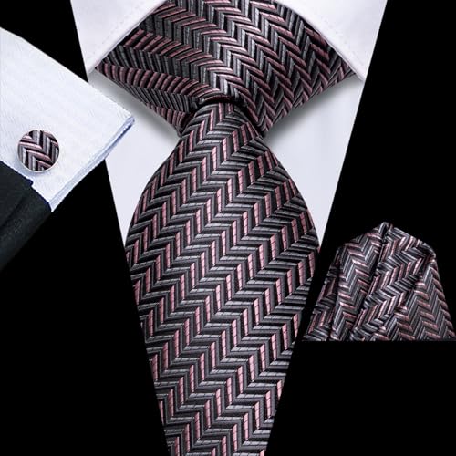 Image of Dubulle Silk Ties Set for Men Formal Paisley Striped Necktie Pocket Square Cufflinks 3PCS Sets Wedding Business Party