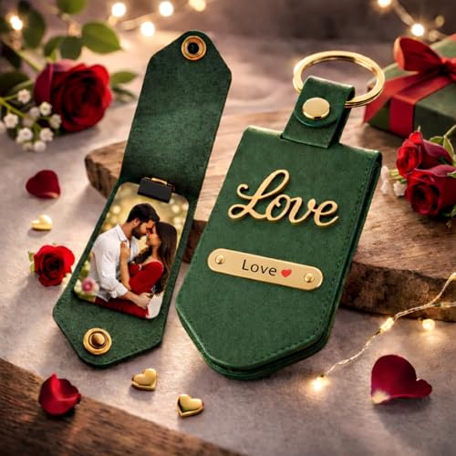 Image of Personalized Photo Leather Keychain with Custom Name Engraving | Photo Keychain Customized | Car Key Chain Customised | Customized Key Chain for Bike | Gift for Men, Women & Couples