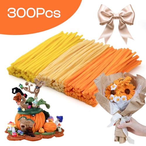 Image of Caydo 300 Pieces Yellow Orange Pipe Cleaners for Flowers Making, Thick Fluffy Chenille Stems for Kids Creative Arts & Crafts and Home Decorations