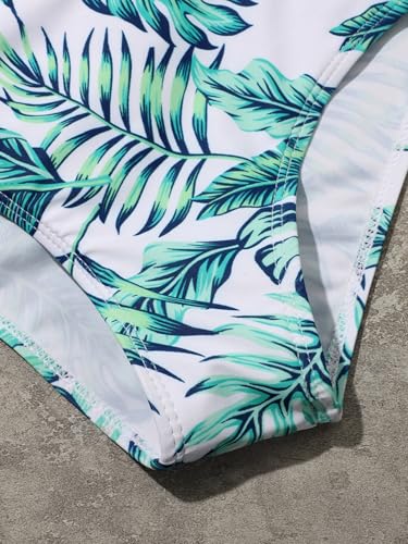Image of Girl's 3 Piece Bikini Set Tropical Leaf Print Criss Cross Swimwear Bathing Suit Swimsuit with Skirts Cover Up Green 11-12Y