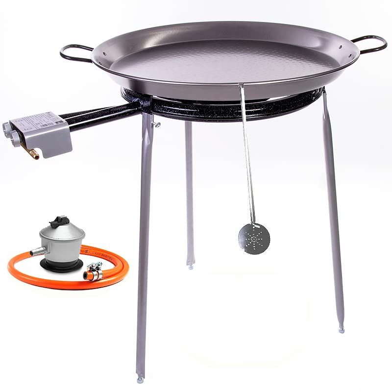 Genérico Conjunto Paellero gas butano Gama Alta Paella Pulida 60 cm Ø - Patas regulables en altura