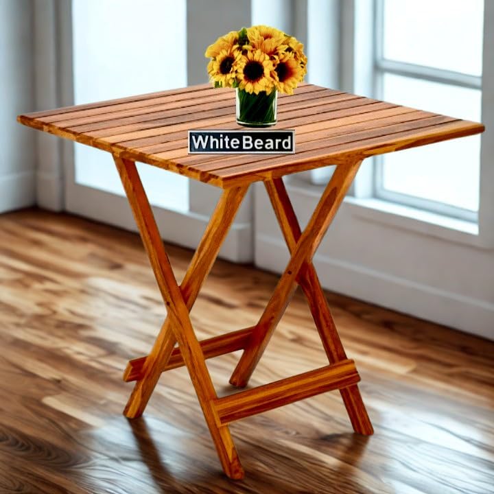 Image of WhiteBeard Sheesham Wood Standard Foldable Full Size Dining Table,Multi-Purpose Home Furniture Dining Table,Office,Dinner Dining,Cafe,Morden Stylesh Dining 4 Seater,Space Saving Dining [Square Honey]