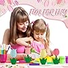 MotiMind 60 Pcs Spring Crafts Set 48 Pcs 3D Wooden Flower Cutouts Unfinished Tulip Slices Wood Daisy to Paint with 12 Colored Pens for Mother's Day Summer Floral Handmade Craft DIY Project #2