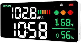 5-in-1 Decibel Meter Wall Hanging Sound Level Meter 30-130dB Range 11 Inch Large LED Display Noise+Time+Temperature & Humidity Meter Wide Applications for Home, Studio, Factory, Classroom Noise Meter