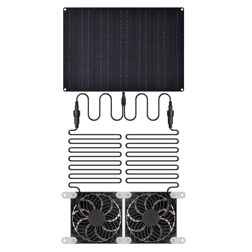 Solarbetriebener Ventilator für Hundehütte, 15 W, Wasserdichtes Solarpanel, Abluftventilatoren für Schuppen, Hühnerstall, Hundehütte, Belüftung