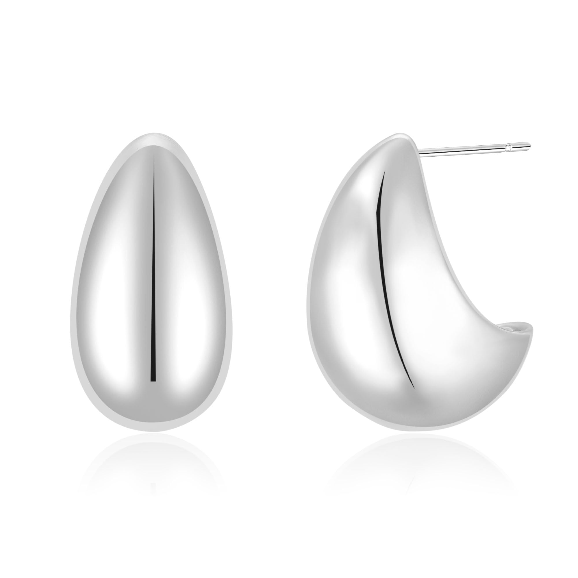 ZRU Silver Drop Dangle Earring TearDrop Chunky Hoop Earrings for Women, Sterling Silver Thick Hollow Open Half Hoop Earrings Trendy Waterdrop Dangly Fashion Jewelry for Girls Men