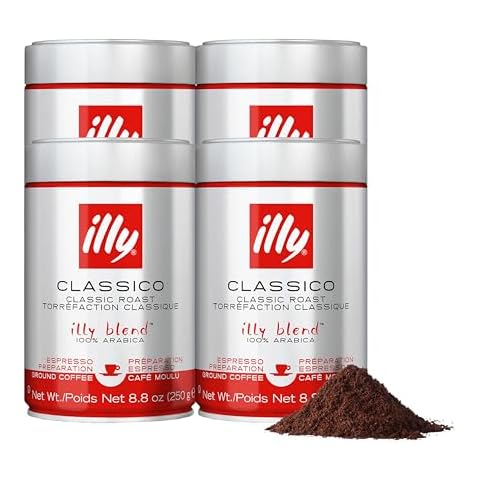 illy Classico Espresso Ground Coffee - Medium Roast - Classic Roast with Notes of Chocolate & Caramel - 100% Arabica Coffee - 8.8 Oz Can (Pack of 4) Cover
