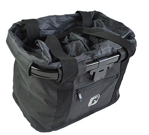 Bicycle Basket Black Aluminum And Textile With Bracket - Dual Front Quick Release Basket, Removable, Padded Handle, Collapsible For Storage, , Black, By Biria #TOP1