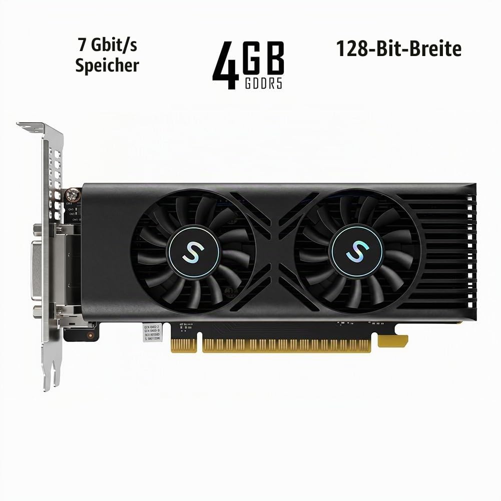 GTX 1050 Ti Grafikkarte für PC, 4GB GDDR5 128-bit, HDMI DisplayPort DVI-D, Computer GPU, Gaming Grafikkarte, PCI Express x16, DirectX 12