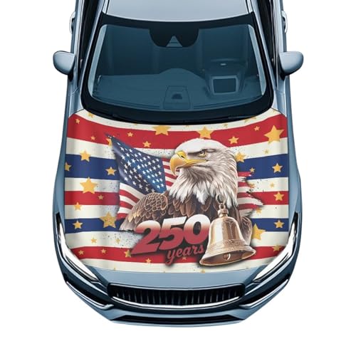 Image of 250th Anniversary USA Car Hood Cover Stretchable Polyester,Engine Cover，Elastic Fabrics Can be Washed,Car Bonnet All-Season Protection