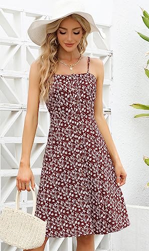 Image of Berydress Women's Casual Beach Summer Dresses 2026 Solid Cotton Flattering A-Line Spaghetti Strap Button Down Midi Sundress