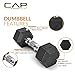 CAP Barbell 150 LB Rubber Coated Hex Dumbbell Hand Weight Set with Vertical Storage Rack - Chrome Handle | Black Rack