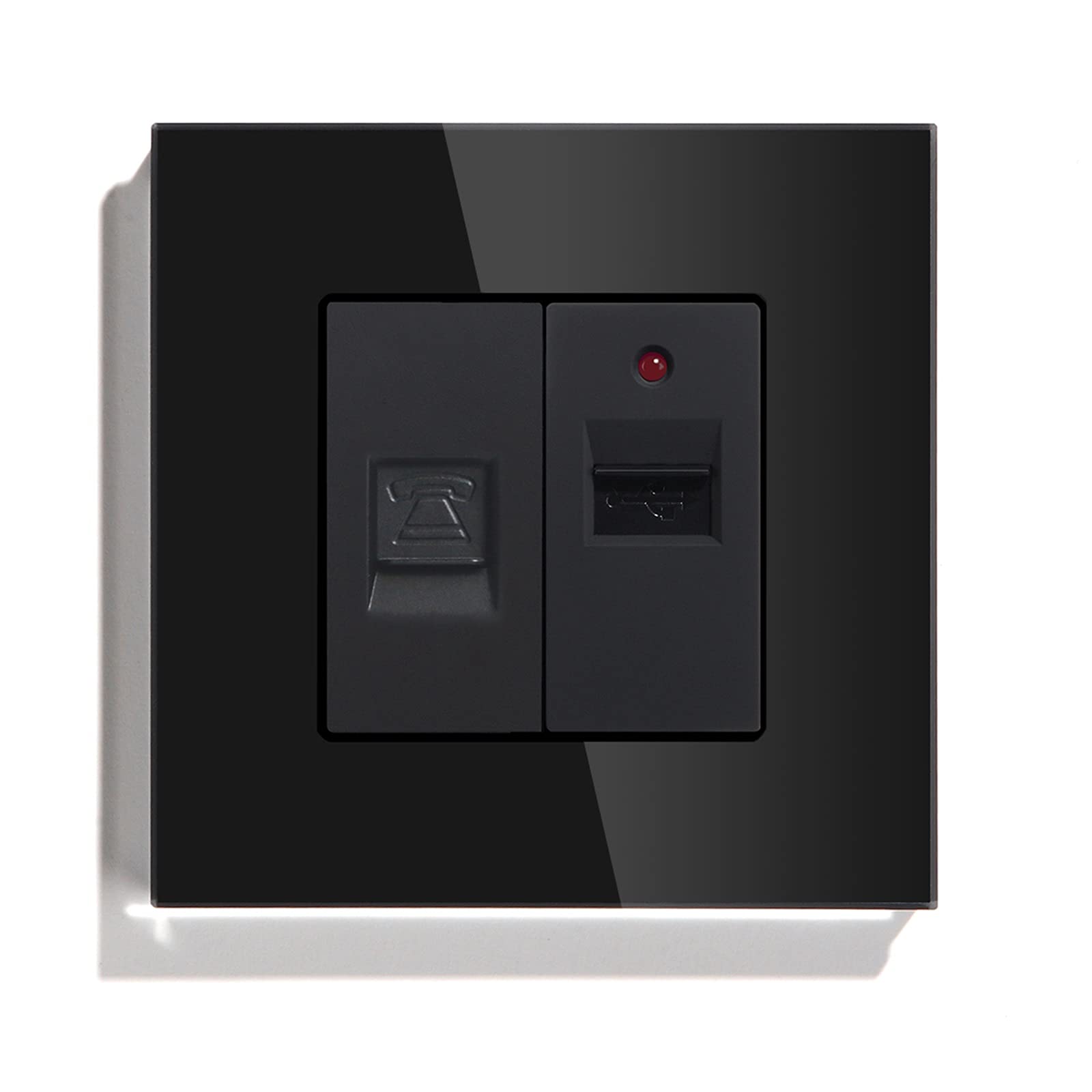 BSEED TL+USB Glass Panel Single Telephone Wall Socket and Single USB Charging Power Outlet Black — image 1