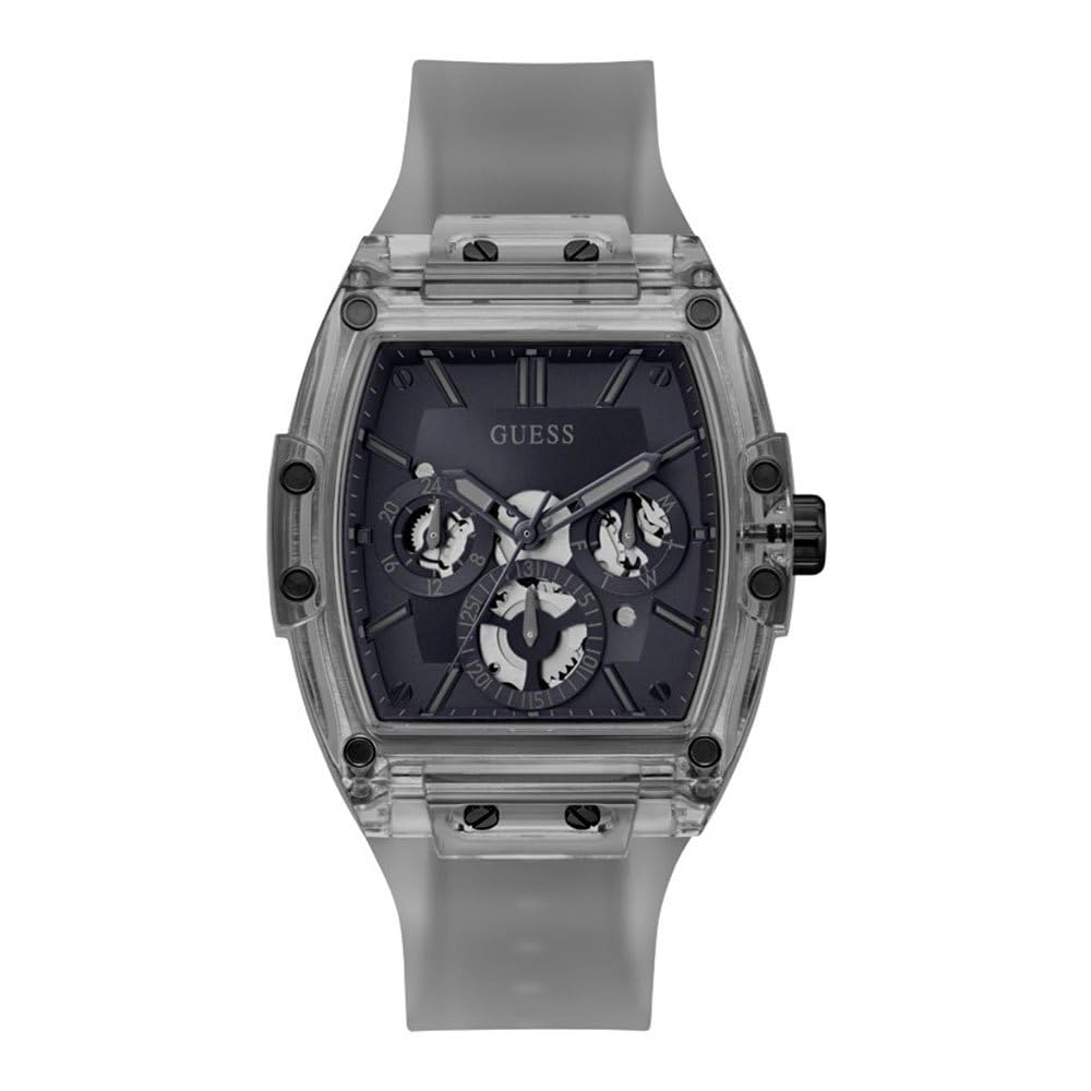 Guess Men's Trend Casual Tonneau Diamond 43mm Watch – Black Dial Stainless Steel Case & Bracelet