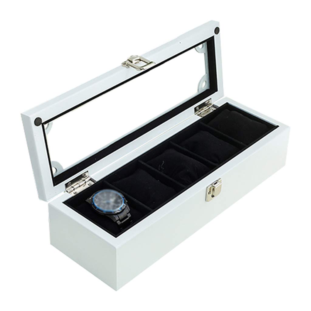 ANVLOJRIH Watch Display Storage Box Jewelry Collection Case Organiser Holder Wooden 5 Grid Watch Bracelet Organizers Display Boxes with Metal Clasp and Glass Lid