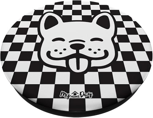 Miniatura 2 de PopSockets de Bulldog francés con cara sonriente negra a cuadros intercambiables PopGrip