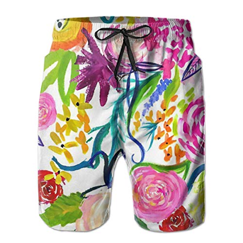 Men's Swim Trunks Neon Summer Floral Quick Dry Beach Board Shorts with Mesh Lining