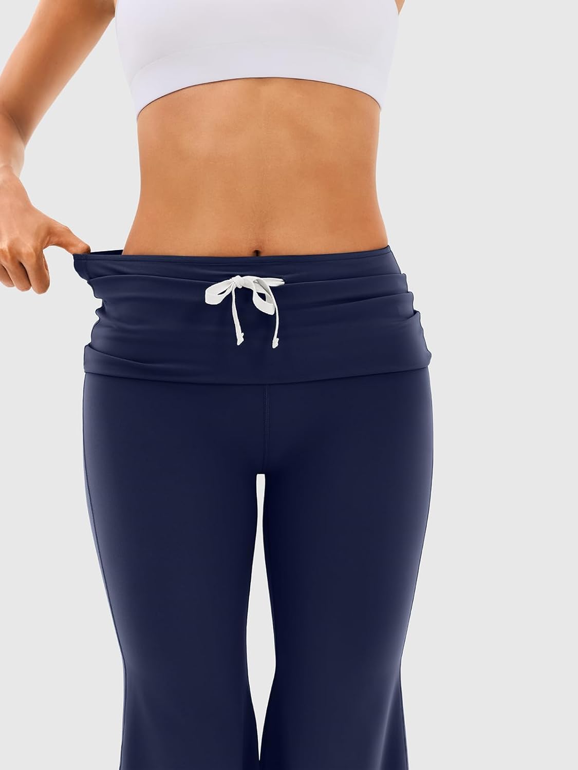 Fold Over Flare Leggings for Women with Harem Leg -Drawstring Yoga Pants Workout Bottoms for Pilates, Gym, Lounge - Image 2