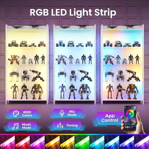 Image of AODK 2-Pack Display Cabinet with RGB LED Lights & Glass Shelf