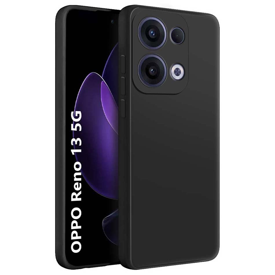Image of Fashionury Liquid Silicon Back Cover for Oppo Reno 13 5G | Camera Protection | Inner Velvet Fabric | Anti-Fingerprint | Ultra Slim Case (Black)