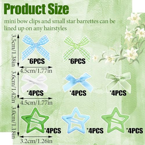 Mini pinces à cheveux étoile verte de qualité avec nœud en ruban satiné
