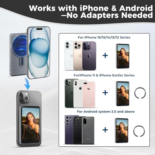 Image of KRLZ Vlog Selfie Monitor Screen for iPhone & Android, Audio Sync Built-in Speaker, Wireless Magnetic Phone Back Camera Monitor for Selfie Vlog Live Stream TikTok (Black)