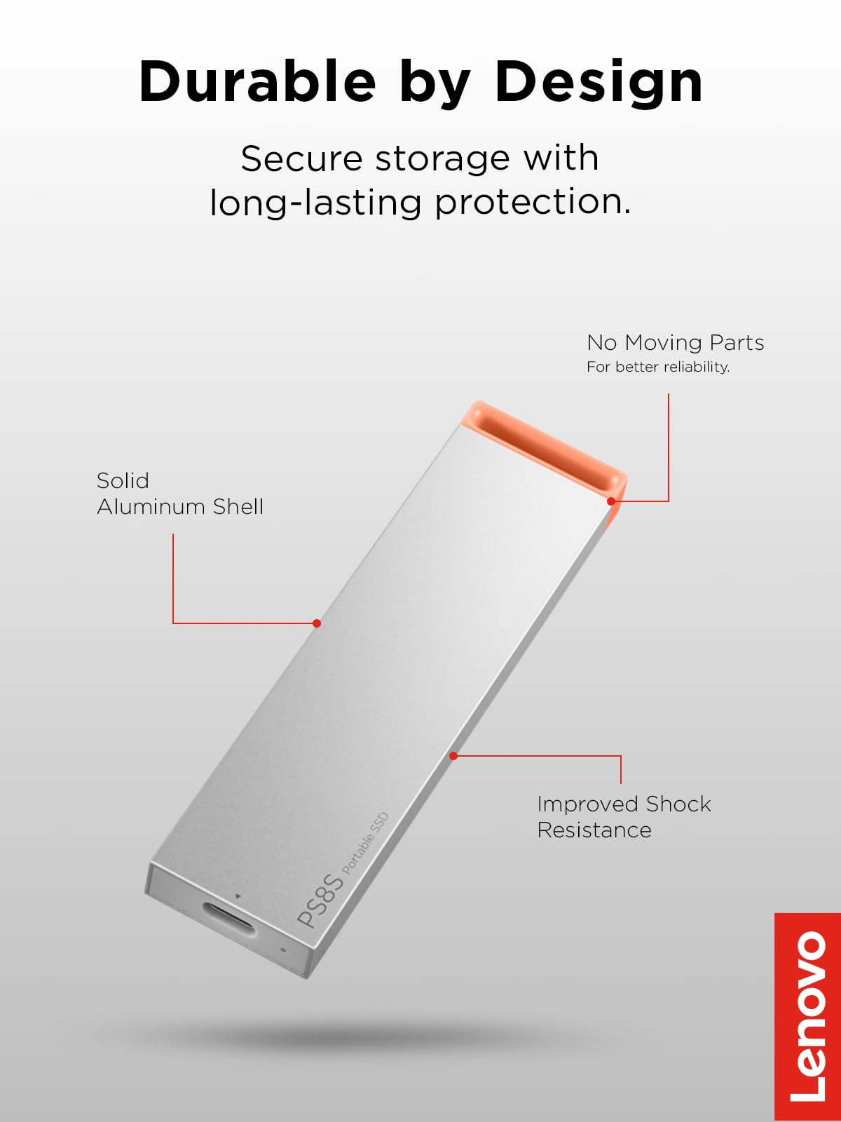 Lenovo PS8S SSD portatile da 2 TB, fino a 1050 MB/s in lettura, 1000 MB/s in scrittura, USB 3.2 USB-C, corpo in alluminio sottile e leggero (40 g), archiviazione affidabile per PC/Mac e Android