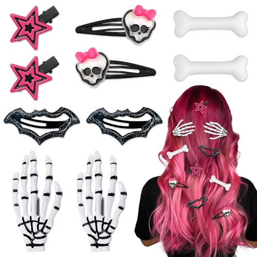 YAEISM 10PCS Y2K Hair Clips Punk Halloween Hair Clip Pastel Goth 90s Ghost Spider Star Skeleton Spooky Hair Accessories for Women Girls