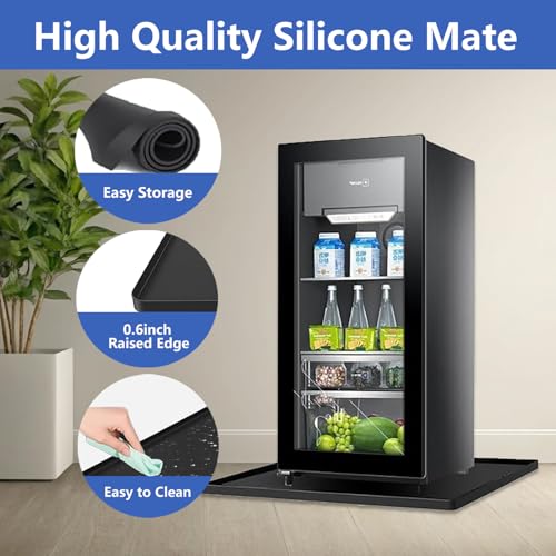 Image of Silicone Mini Fridge Mat,19.7x19.7x0.6 Inch Protective Drip Tray with Raised Edge - Leak Proof Floor Guard for Water Dispenser, Washer, Dryer, Pet Bowls - Easy Clean & Foldable