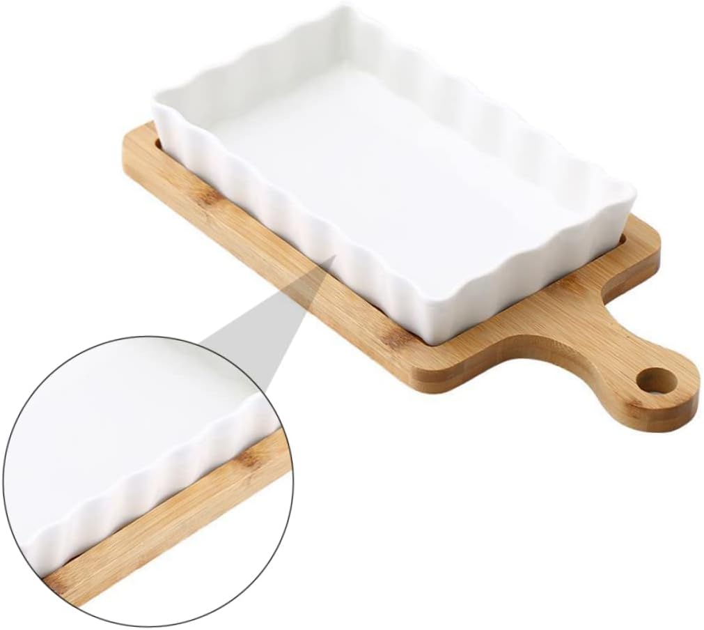 Mobestech Ceramic Baking Dish Set Rectangular Oven Safe Cookware Bamboo Mat Non-Toxic for Cheese Baked Dishes Suitable for Restaurants and Home Use