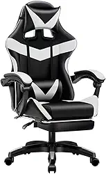 Poltrona Gamer Ergonomica com Apoio para os Pés, Base Giratória e Estofado Profissional, Ideal para Escritório e Jogos (preto e branco)