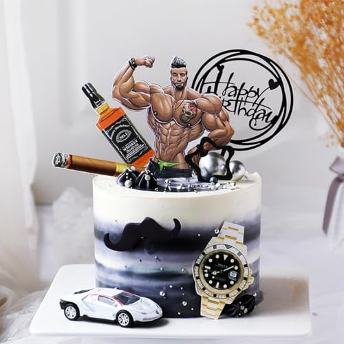 Shamoparty Juego de 6 Piezas para Decoración de Tartas de Cumpleaños - Modelos Sencillos y Atractivos para Hombres - Happy Birthday MX046