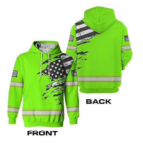 US Flag High Visibility Hoodie for Men Reflective Hoodie Safety Workwear for Worker Runner Patriotic ACC022