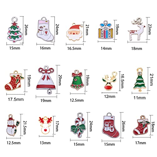 SUNNYCLUE 1 Box 30pcs Rhinestone Christmas Pendant Charms for Necklace Bracelet Jewelry Making Christmas Tree Decor Accessory Xmas Tree Snowflake Snowman Reindeer Charms - Image 2