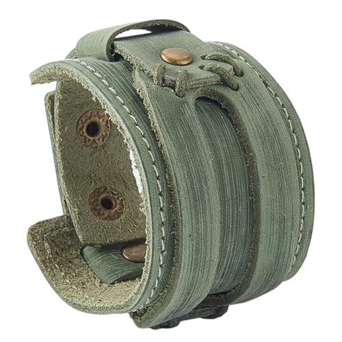 GORGECRAFT Grünes Armband Aus Echtem Punk Leder Herren Rindslederband Nordischer Gothic Biker Verstellbar Wikinger Breites Handgelenkband Schmuck Armreif Kostüm Für Damen Und Herren