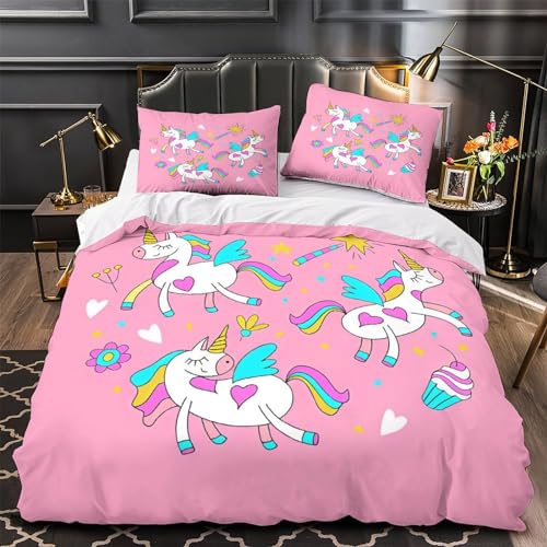 Funda nórdica de unicornio 3D blanca para cama King con juego de ropa de cama de microfibra 220x240 4