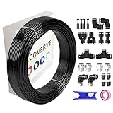 1/4 Inch OD Air Hose Kit, 32.8FT/10M Black PU Airline Tubing with Push-to-Connect Fittings, Compressor Tube Repair Kit for Pneumatic Tools, Air Compressors, Automobiles