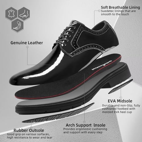 Men's Orthopedic Business Leather Dress Shoes: Arch Support Formal Wingtip Oxford, Plantar Fasciitis Cap Toe Comfort Oxfords, Orthotics Patent Tuxedo Sneakers for Foot and Heel Pain Relief2