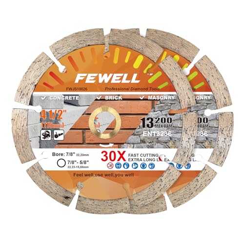 FEWELL 4 1/2 Inch Diamond Concrete Saw Blade,Segmented Concrete Blade for Angle Grinder Dry/Wet