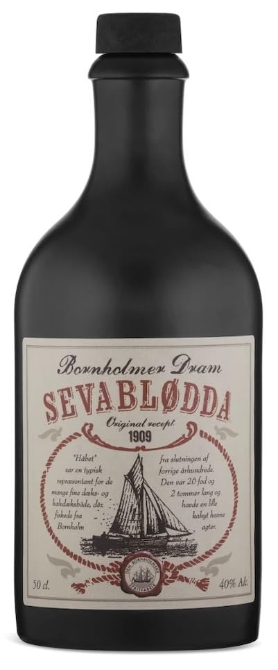 Bornholmer Sevablødda Dram aus Dänemark, Keramikflasche, 0,5 L, 40% Vol.