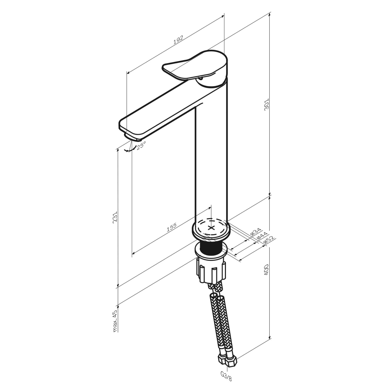 AM.PM Einhebel-Waschtischarmatur Hoch, kratzfester Wasserhahn, Waschbeckenarmatur, Auslaufhöhe 231mm, für Aufsatzwaschtisch geeignet, Schwarz matt (X-Joy FXA92022-Neu)