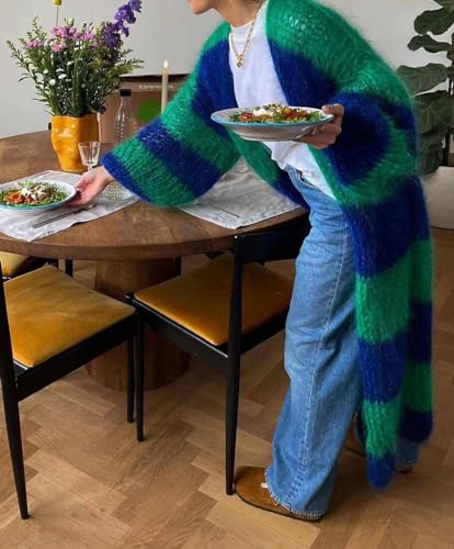 Womens Color Block Striped Cardigan Sweaters Loose Knitted Long Open Front Cardigans2