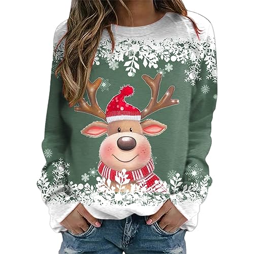 Sweat Noël femme bonhomme de neige vert en taille L pull décontracté