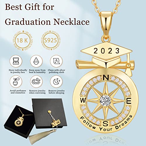 Graduation Gifts For Her 2023, Graduation Necklace Gifts, Graduation Compass Necklace Jewelry, Inspirational Compass Necklace Gift, Middle School Senior High School College Graduation Gifts For Women Girls Girlfriend Friends Sister Daughter Niece #TOP1