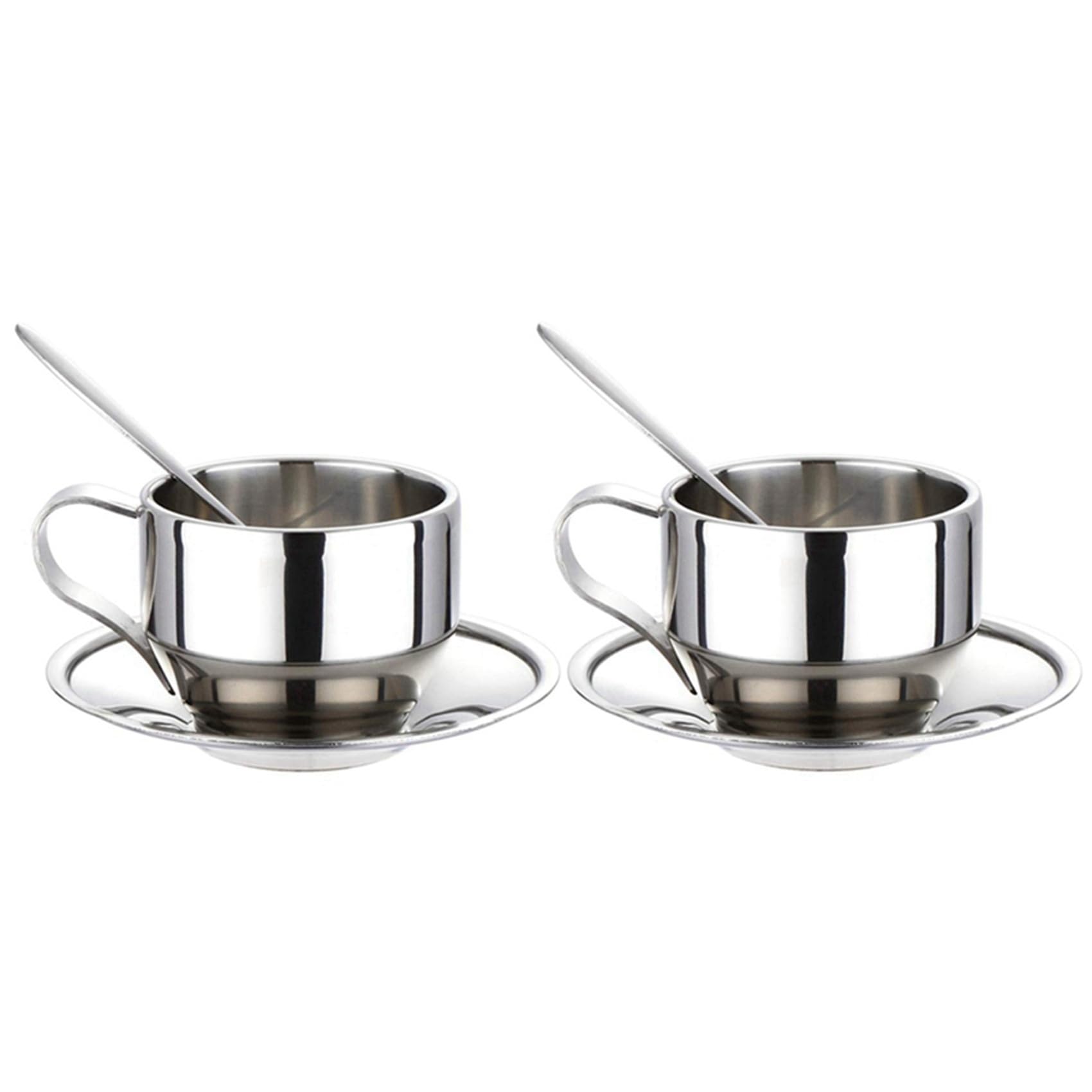 Juego de Tazas de Café con Aislamiento - Tazas de Café Espresso de Doble Pared de Acero Inoxidable de Té de Capuchino con Leche con Platillo Y Cuchara 125 Ml (Juego de 6)