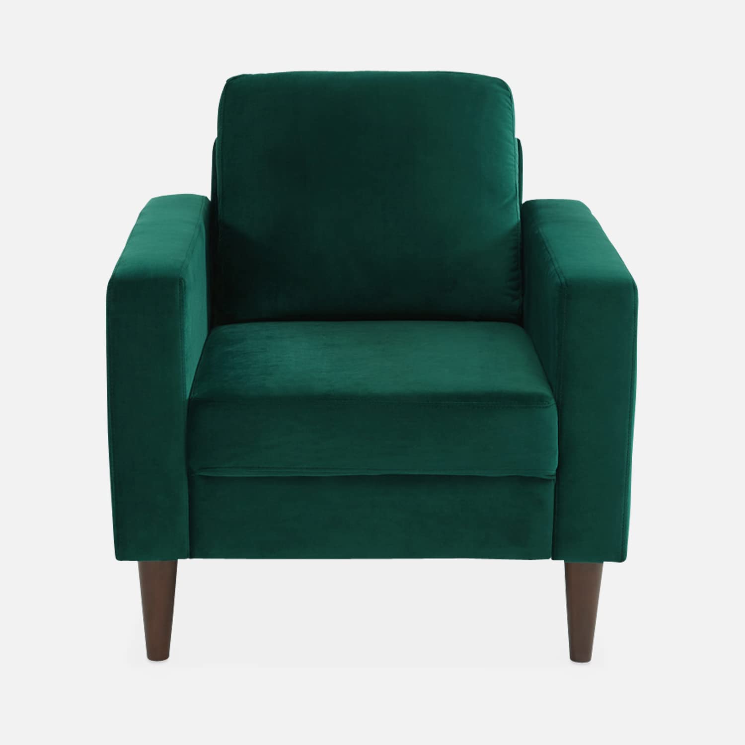 Alice's Home Sweeek - Sillón De Terciopelo Caqui, Patas De Madera De Hevea Teñida De Color Nogal Claro, 1 Asiento Recto Fijo, Patas De Compás Escandinavas
