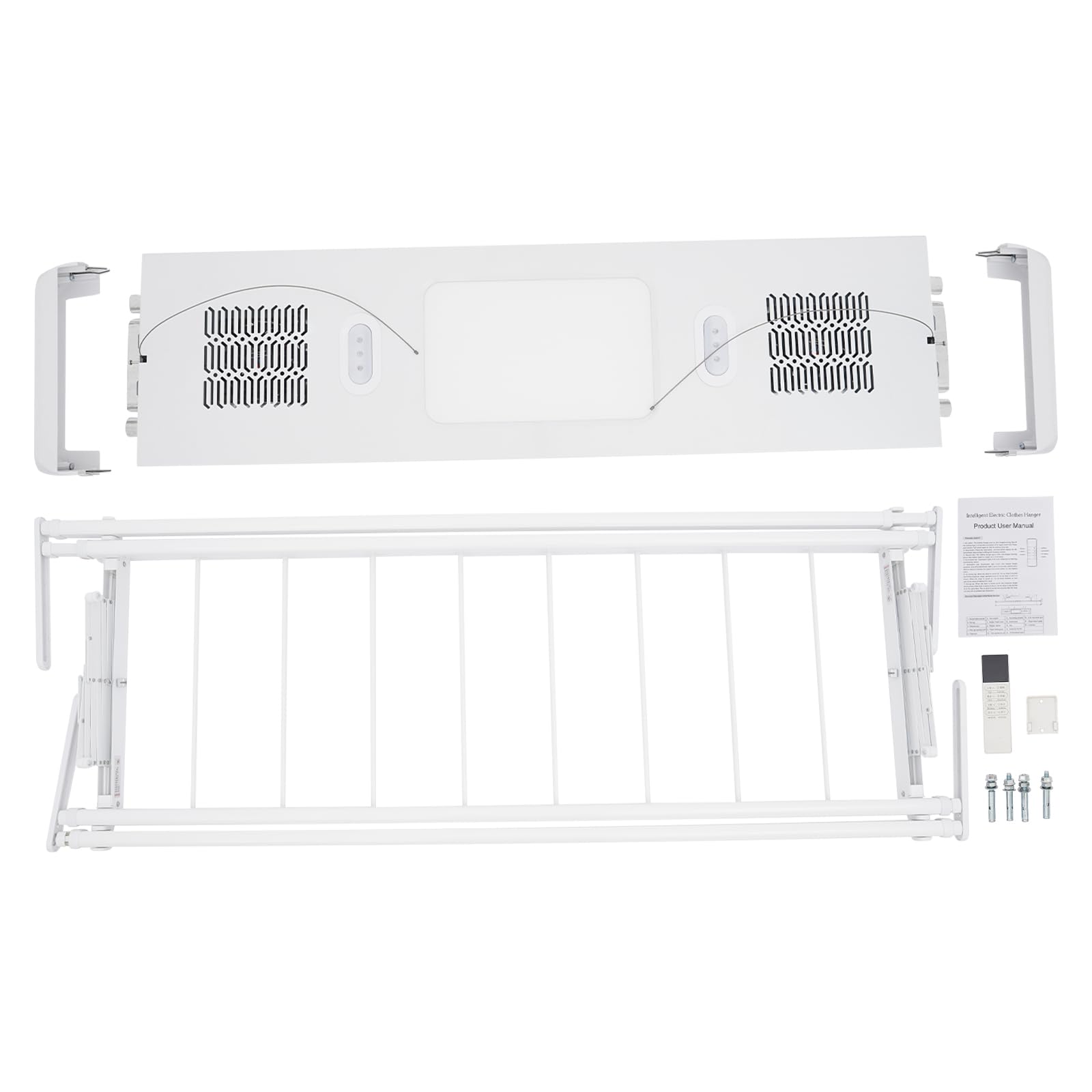 Elektrischer Wäscheständer mit Fernbedienung 24W LED Light Elektrischer Kleiderstange 130-215 cm Decken-Wäscheständer für Hausbalkone, Badezimmer und andere Gelegenheiten (Weiß)