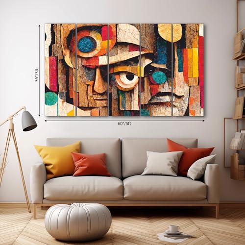 Image of The Castle Decor Abstract Art Multiple Frames Wall Painting for Living Room, Bedroom, and Hotels - Wooden Framed Digital Artwork (Multi Color - Design 2, 36x60 Inch)