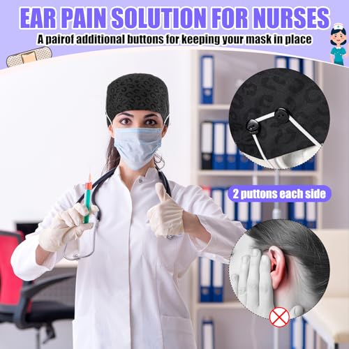 Image of Unittype 4 Pcs Nurse Caps for Women Nursing Working Caps with Button and Sweatband Adjustable Elastic Scrub Hats for Dentist