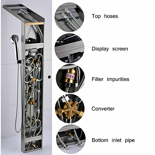 Columna de ducha de acero inoxidable con sistema de masaje LED, lluvia y cascada miniatura 5